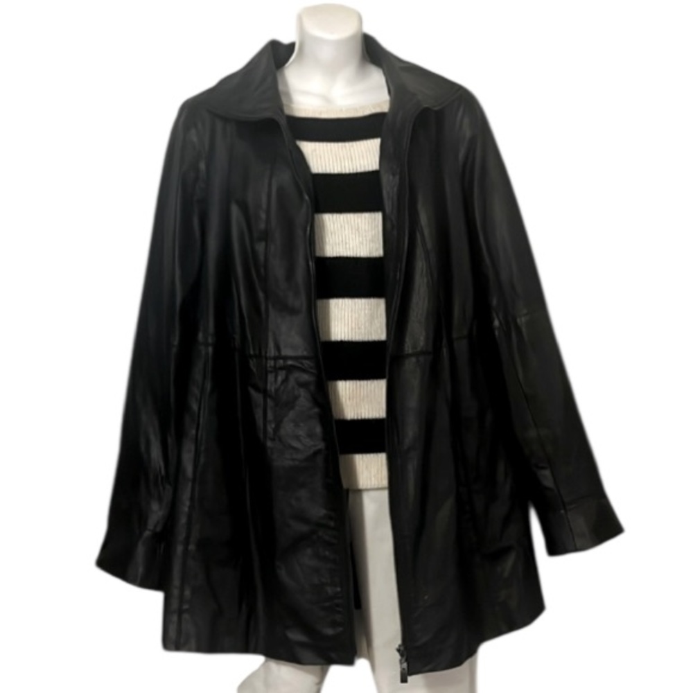 Roamans Woman’s Vintage Black Funnel Neck Leather Jacket Sz 18W